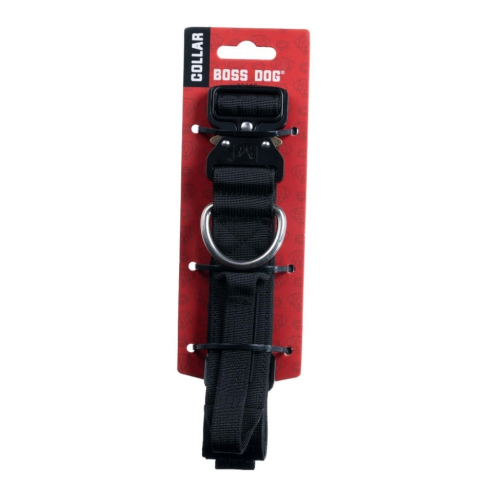 Boss Dog Tactical Adjustable Dog Collar Black, Medium, 15-18 in