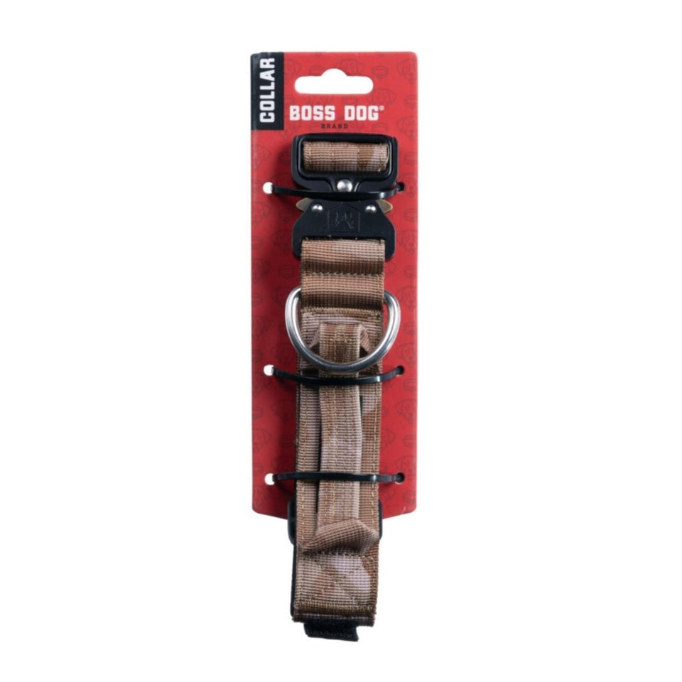 Boss Dog Tactical Adjustable Dog Collar Tan Camo, Medium, 15-18 in