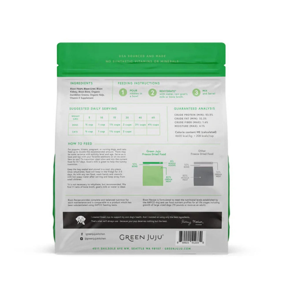 Green Juju Dog & Cat Freeze-Dried Raw Grain Free Limited Ingredient Diet Bison 14oz.