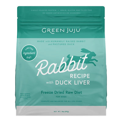 Green Juju Dog & Cat Freeze-Dried Grain Free Raw Limited Ingredient Diet Rabbit With Duck Liver 14oz.