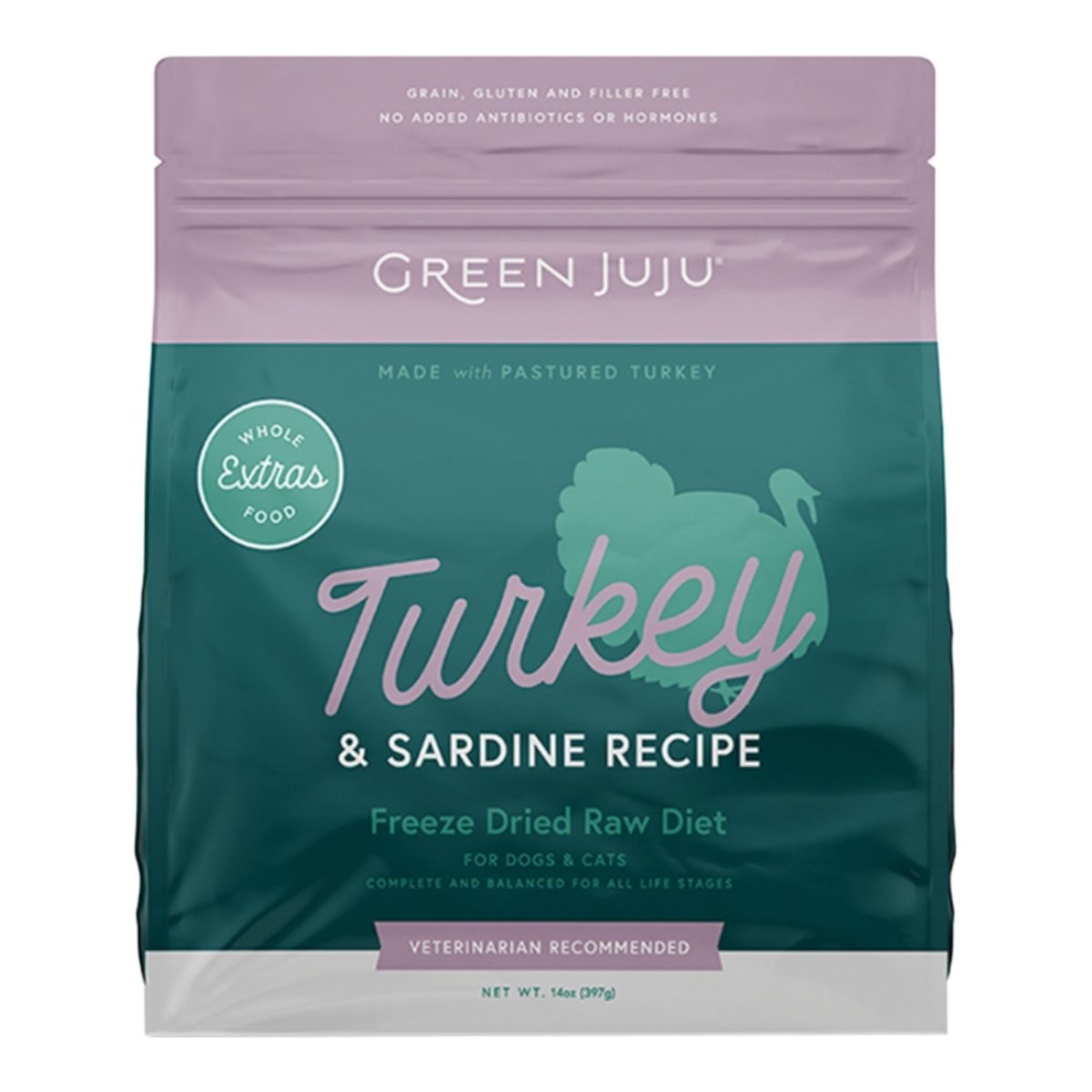 Green Juju Dog Freeze - Dried Grain Free Extras Turkey + Sardine Food 14oz. - Pets Perfect