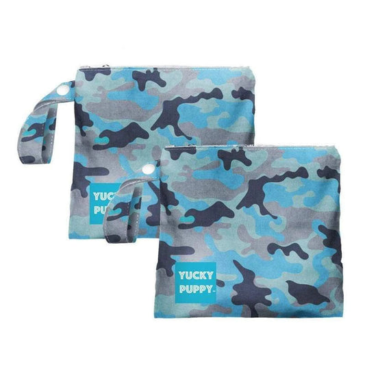 Yucky Puppy Blue Camo Poop Bag Holder - Waterproof Leash Attachment - Set of 2 - Machine Washable