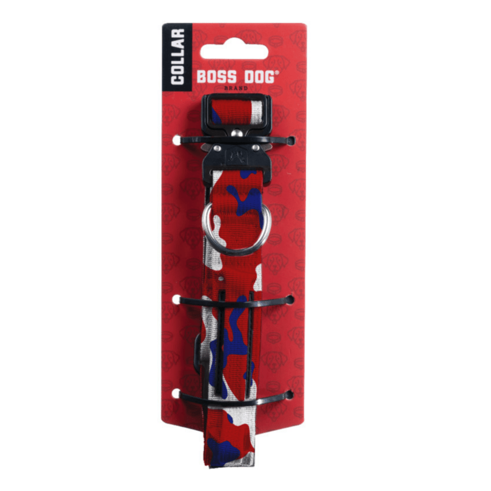Boss Dog Tactical Adj. Dog Collar Red, White, Blue, Small, 13-16 in