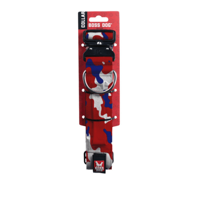 Boss Dog Tactical Adj. Dog Collar Red, White, Blue, Medium, 15-18 in
