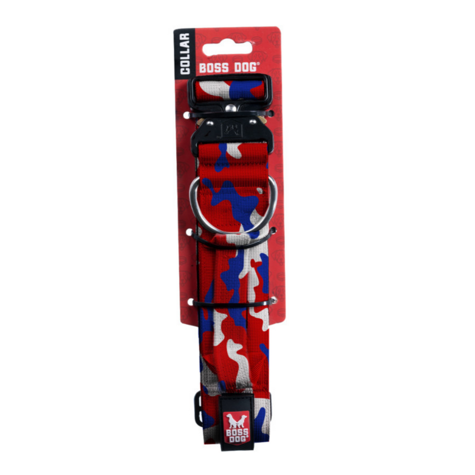 Boss Dog Tactical Adjustable Dog Collar Red, White, & Blue, 1ea/Large, 17-22 in Default Title