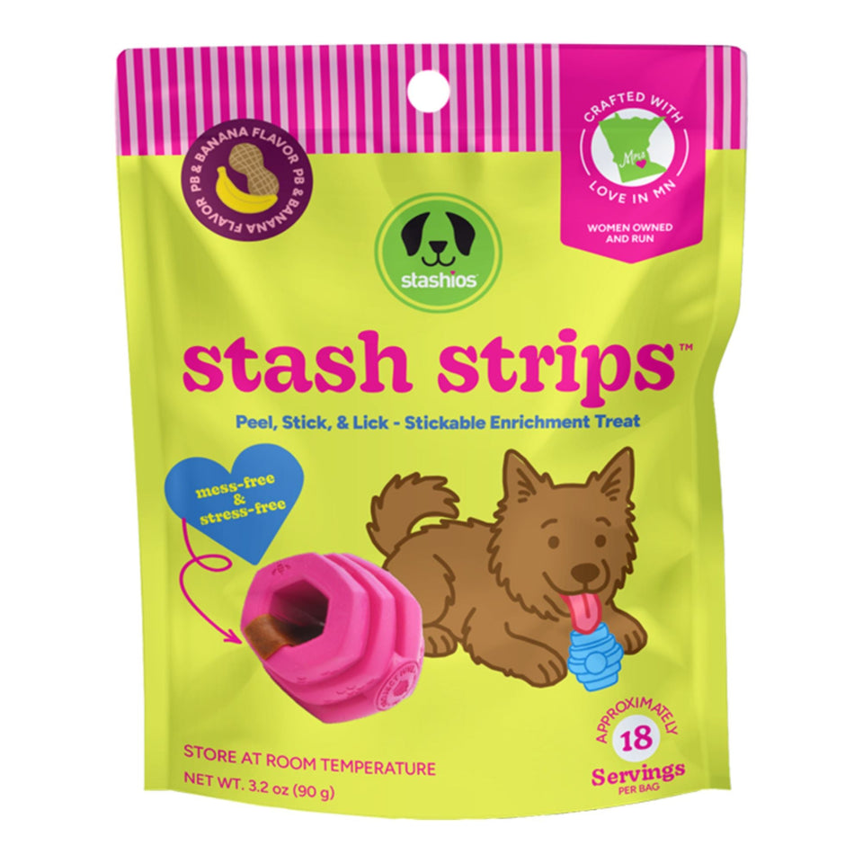 Stashios Dog & Cat Stash Strips Peanut Butter Banana Flavor Stickable Enrichment Treat 18 Servings