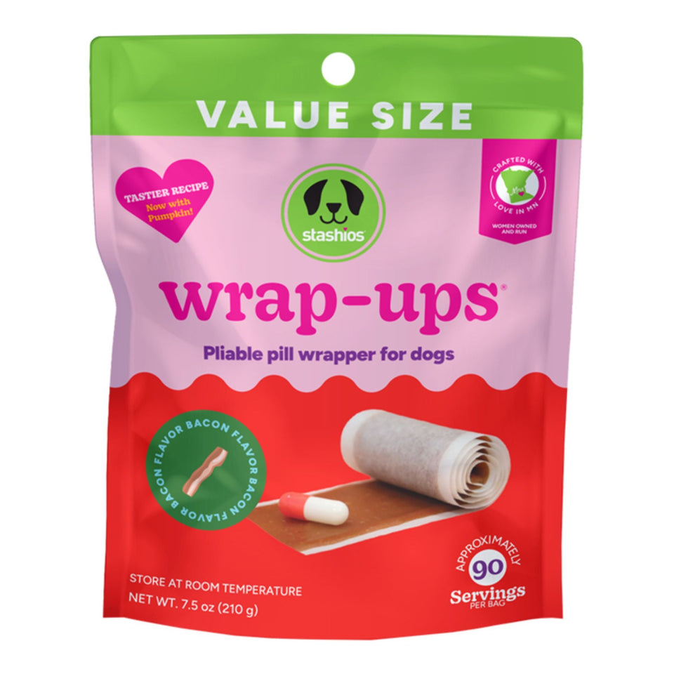 Stashios Dog & Cat Value Size: Wrap - Ups Pliable Pill Wrapper For Dogs Bacon Flavor - Dog Supplements Calming