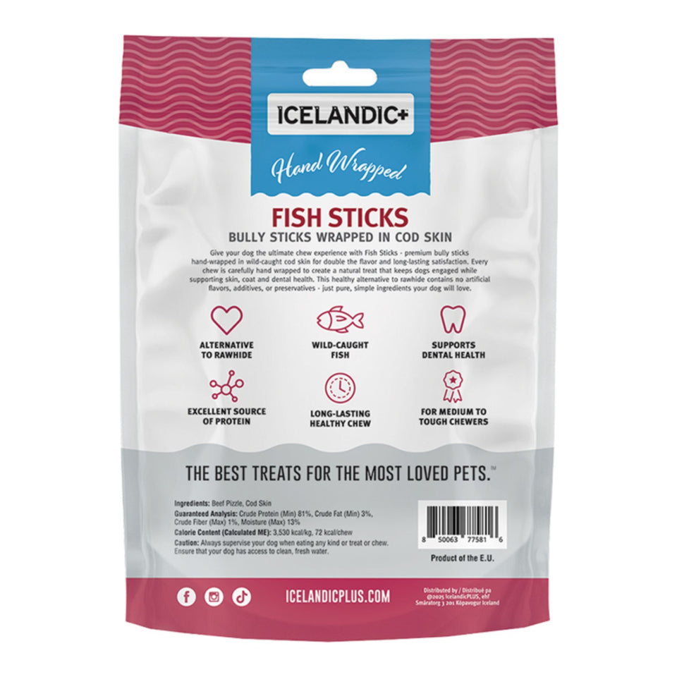 Icelandic Dog Bully Stick Wrapped With Fish Skin 6 Inch - 5 Pack