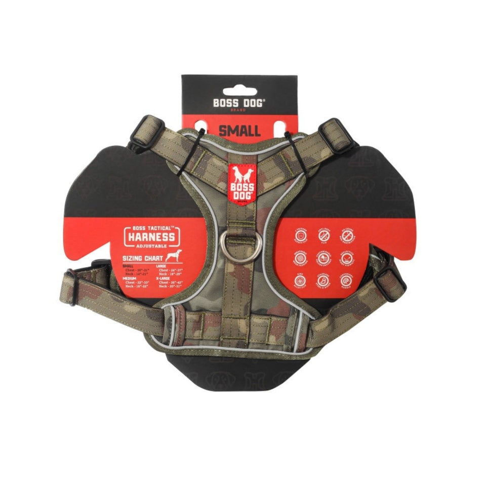 Boss Dog Tactical Dog Harness Green Camo, Small