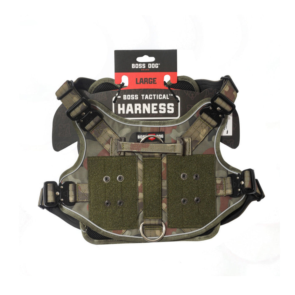 Boss Dog Tactical Dog Harness Green Camo, 1ea/LG