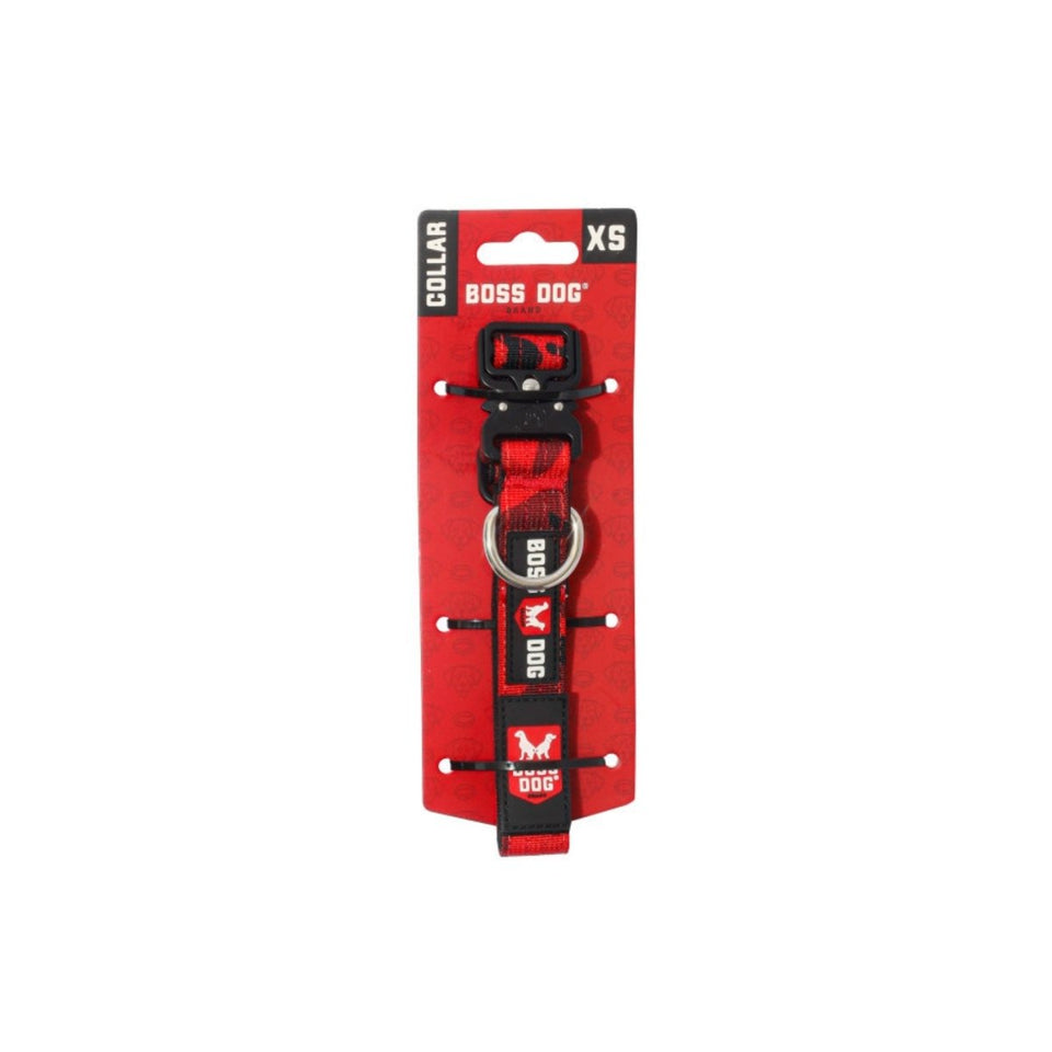 Boss Dog Tactical Adjustable Dog Collar Red Camo, X-Small, 11-14 in