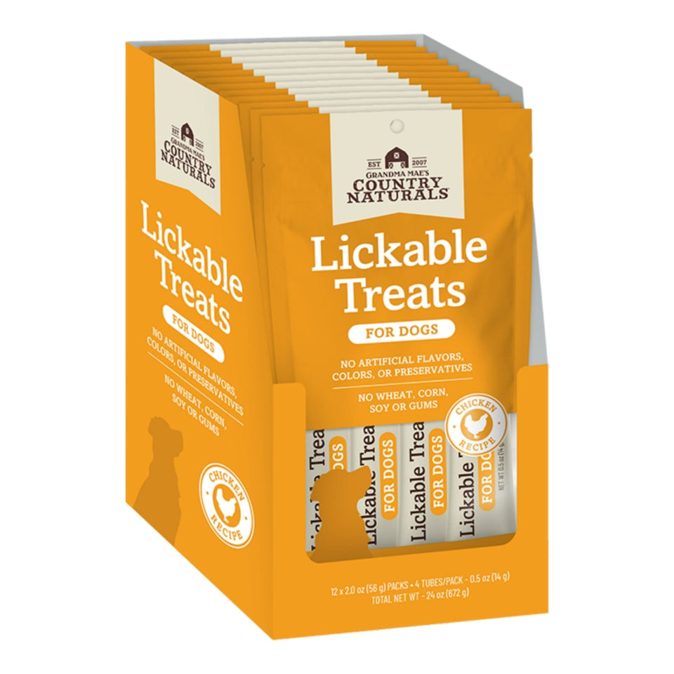 Grandma Mae's Country Naturals Dog Lickable Treats Chicken 4 Count - 12 Pack