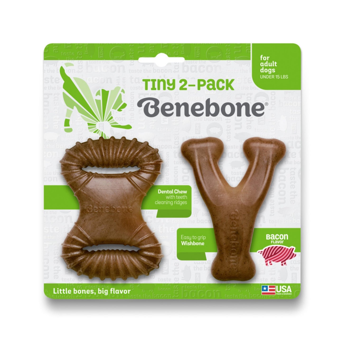 !Benebone Dental Chew & Wishbone Dog Chew Toy Bacon, 1ea/XS, 2 pk