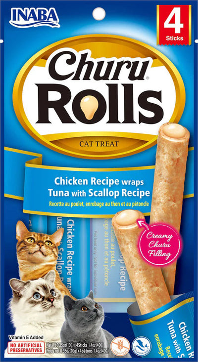 Inaba Cat Churu Rolls Chicken Wrap Tuna Scallop, 1.04 oz (6 ct)