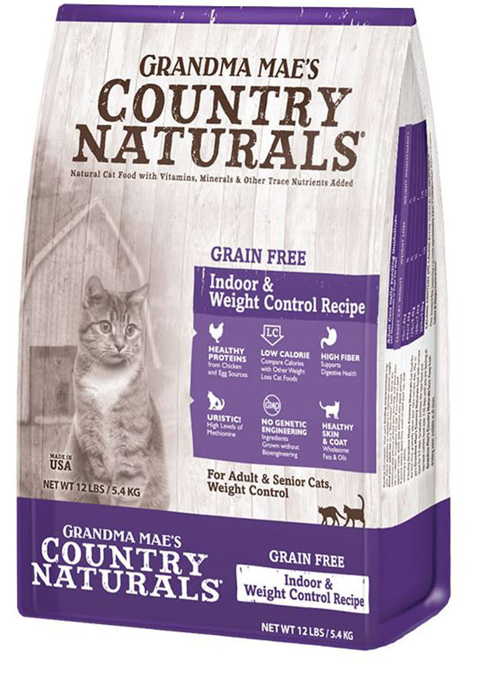 Grandma Maes Country Naturals Cat Grain Free Indoor Weight Control-Hairball Recipe 4lbs.