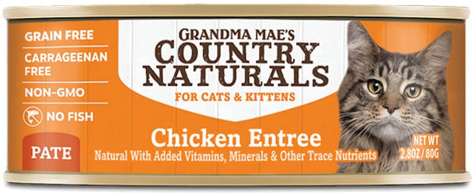 Grandma Mae's Country Naturals Grain-Free Pate Wet Cat & Kitten Wet Cat Food Chicken, 2.8 oz each, Case of 24