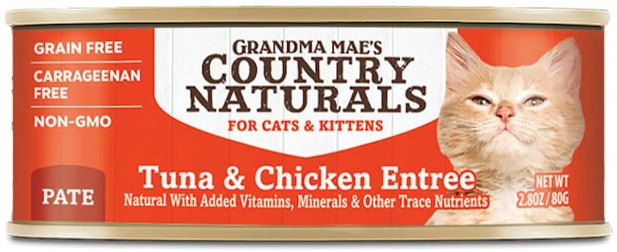 Grandma Mae's Country Naturals Grain Free Pate Wet Cat & Kitten Food Tuna & Chicken 2.8oz 24pk - Pets Perfect
