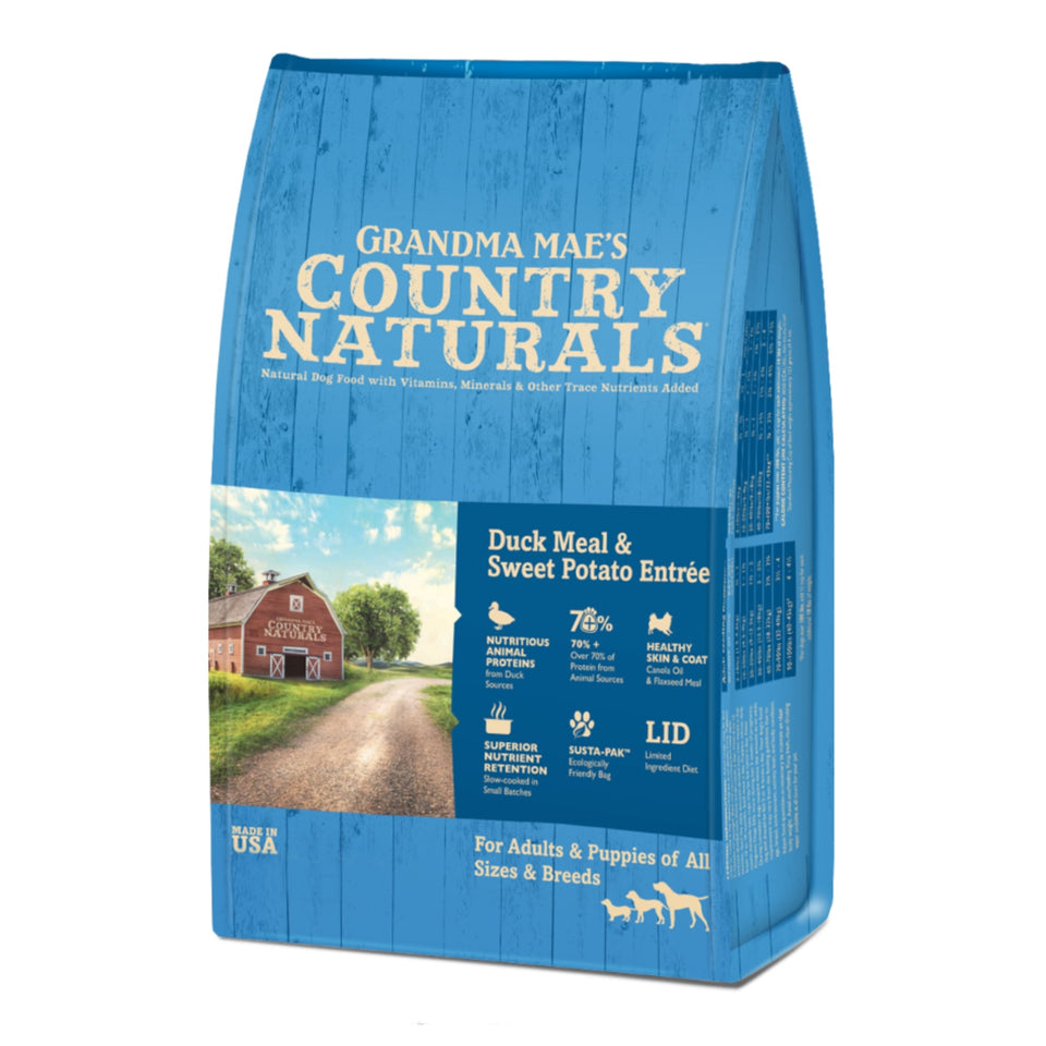 Grandma Mae's Country Naturals Duck Meal & Sweet Potato Dry Dog Food, 9 oz each, Case of 18