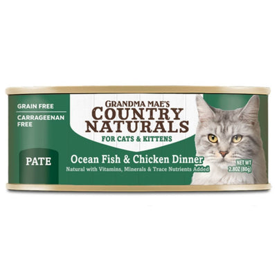 Grandma Mae's Country Naturals Pate Dinner Canned Cat Food Ocean Fish & Chicken 2.8 oz