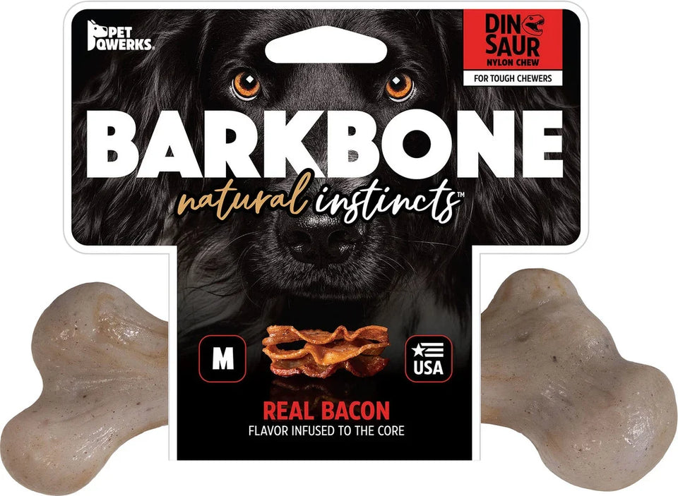 Pet Qwerks Dinosaur Barkbone Bacon Medium