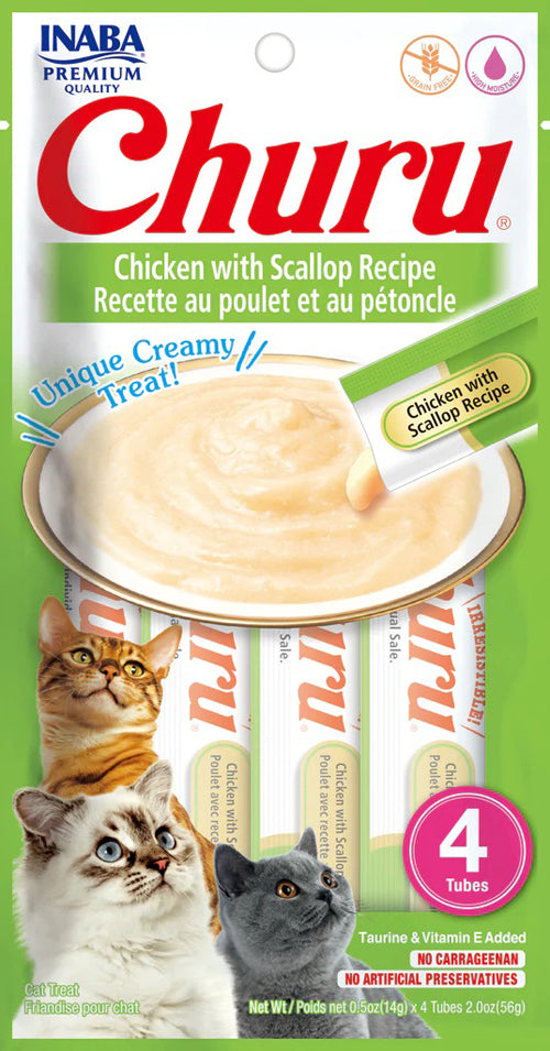 Inaba Cat Churu Puree Chicken Scallop, 0.52 oz/6 ct