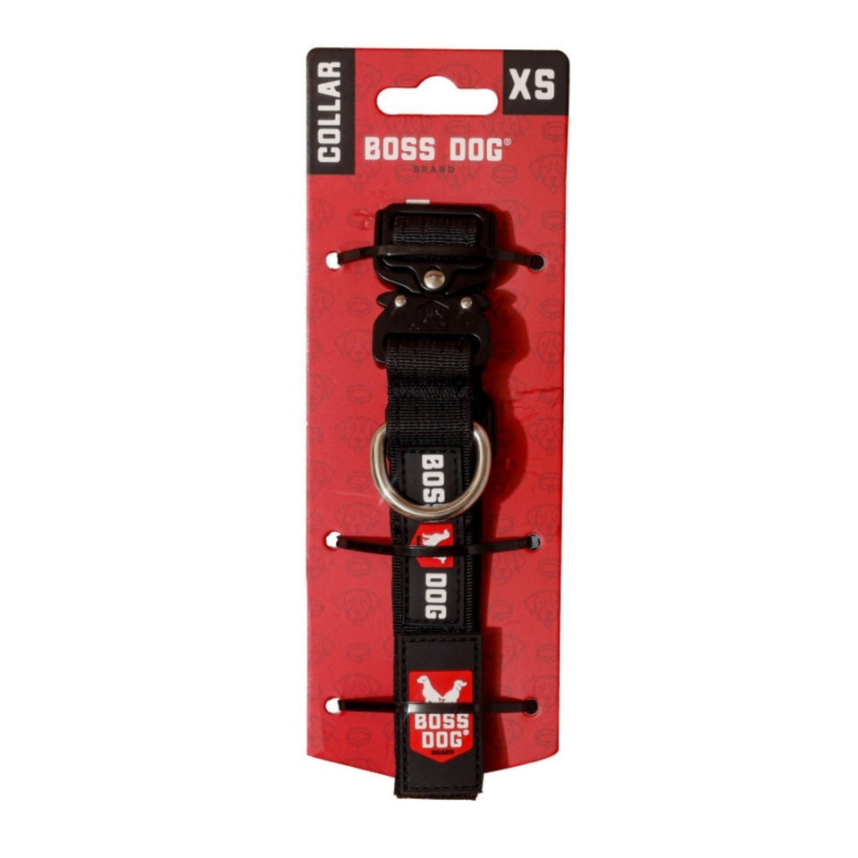 Boss Dog Tactical Adjustable Dog Collar Black, X-Small, 11-14 in