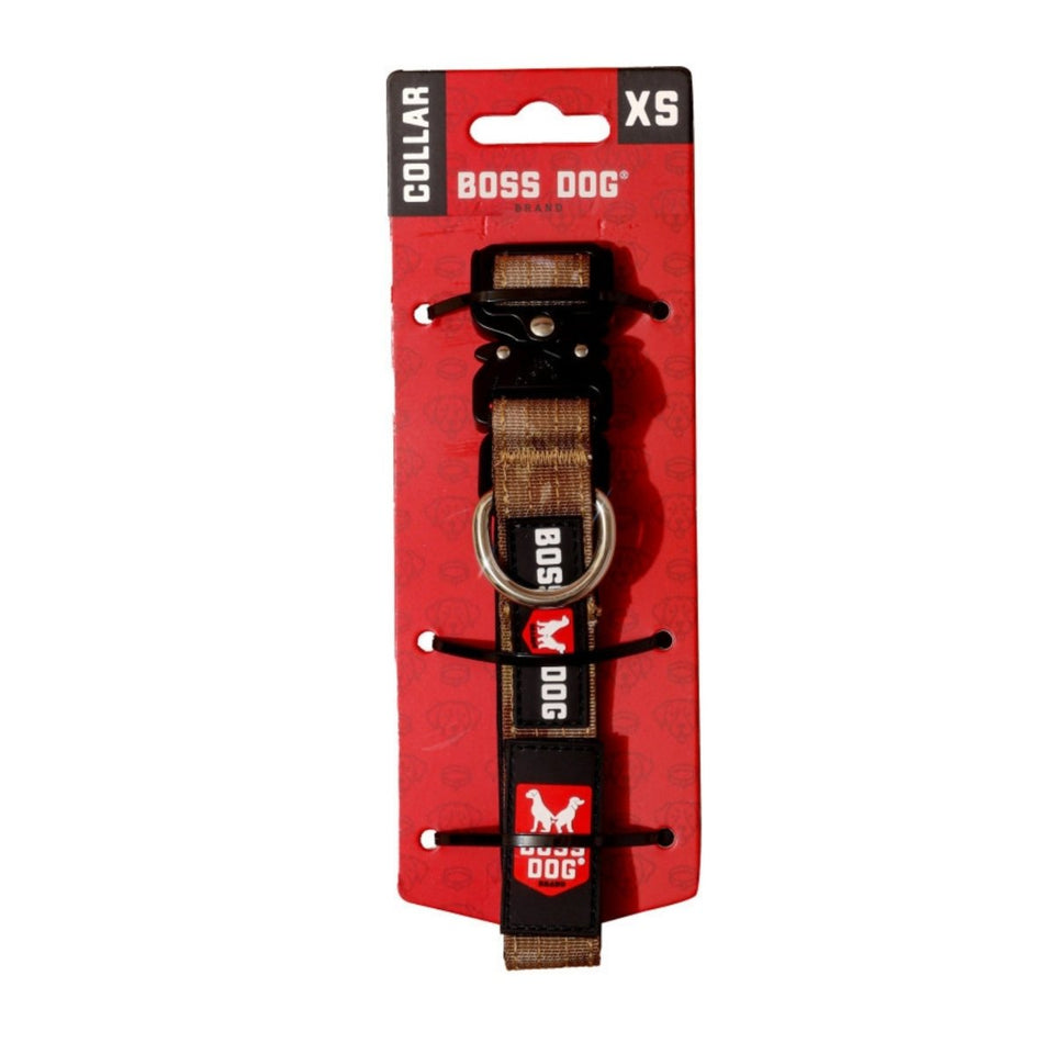 Boss Dog Tactical Adjustable Dog Collar Tan Camo, X-Small, 11-14 in