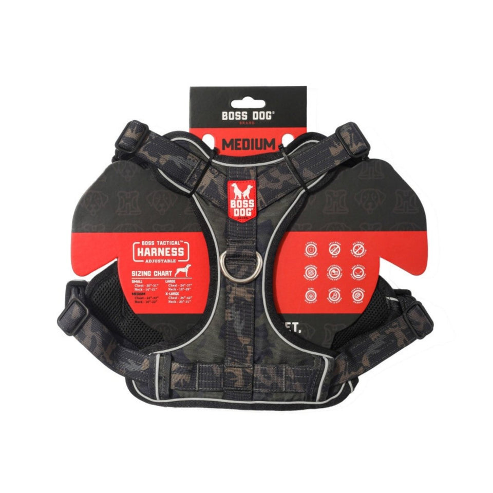 Boss Dog Tactical Dog Harness Black Camo, Medium