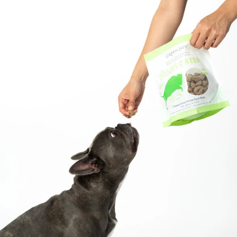 Green Juju Dog & Cat Freeze-Dried Grain Free Whole Food Bite Bison Green Toppers 6oz.
