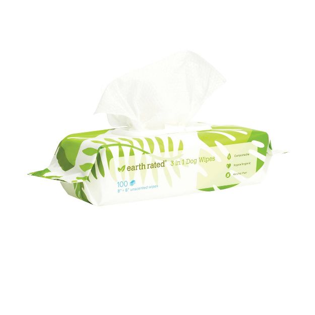 Earth Rated Dog Grooming Wipes Unscented 100Ct - Pets Perfect