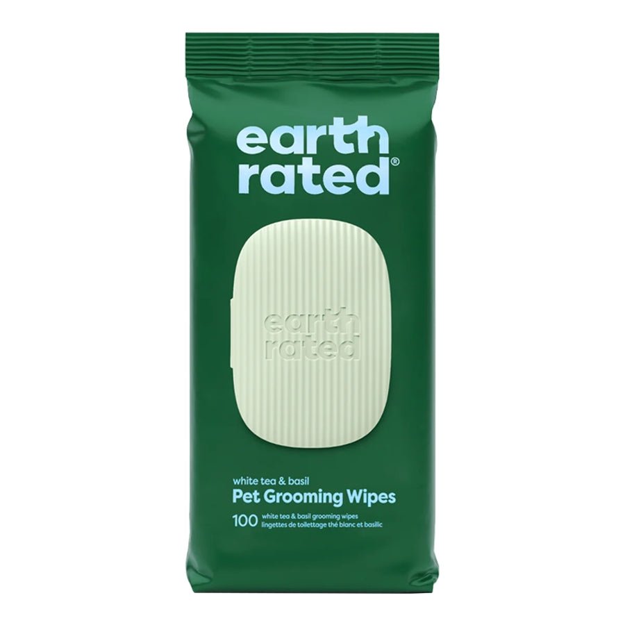 EARTH RATED DOG GROOMING WIPES WHITE TEA & BASIL 100 COUNT - Pets Perfect