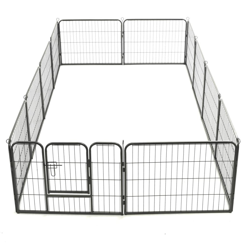vidaXL Dog Playpen 12 Panels Steel 31.5"x23.6" Black