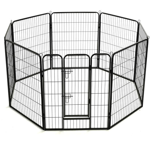 vidaXL Dog Playpen 8 Panels Steel 31.5"x39.4" Black