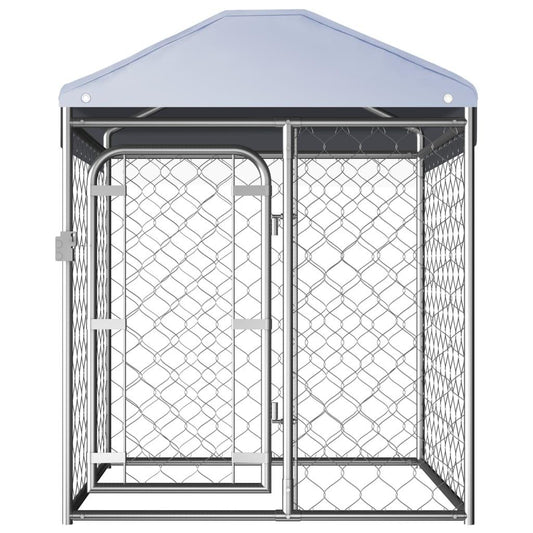 vidaXL Outdoor Dog Kennel Large Dog Crate Dog Cage with Roof Galvanized Steel