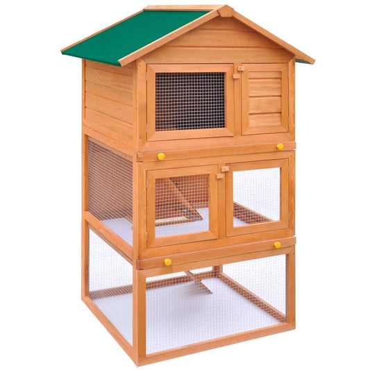 vidaXL Outdoor Rabbit Hutch Small Animal House Pet Cage 3 Layers Wood.