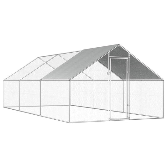 vidaXL Chicken Cage Walk-in Chicken Coop Pen Poultry Cage Galvanized Steel.