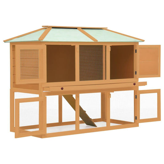 vidaXL Animal Rabbit Cage Double Floor Solid Fir Wood.