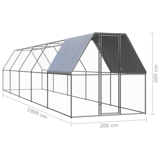 vidaXL Chicken Cage Walk-in Chicken Coop Pen Poultry Cage Galvanized Steel.