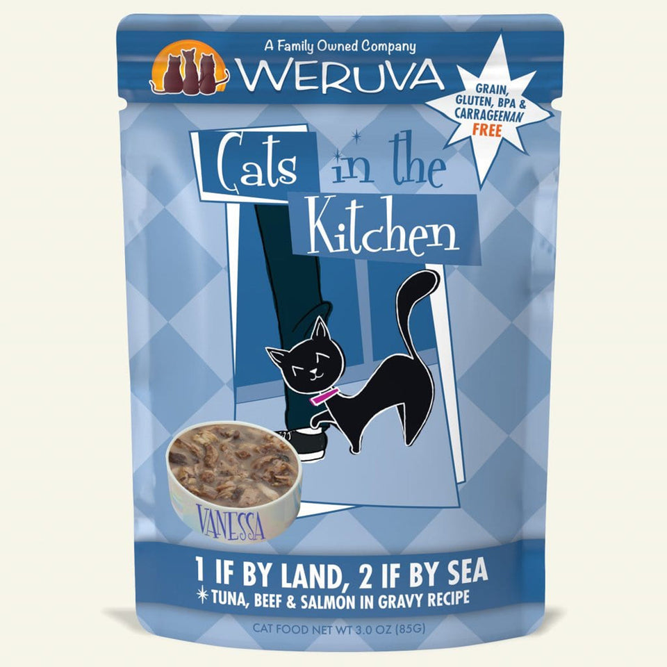Cats in the Kitchen 1 if By Land, 2 if by Sea Tuna, Beef & Salmon in Gravy 3 oz. Pouch 12 ct
