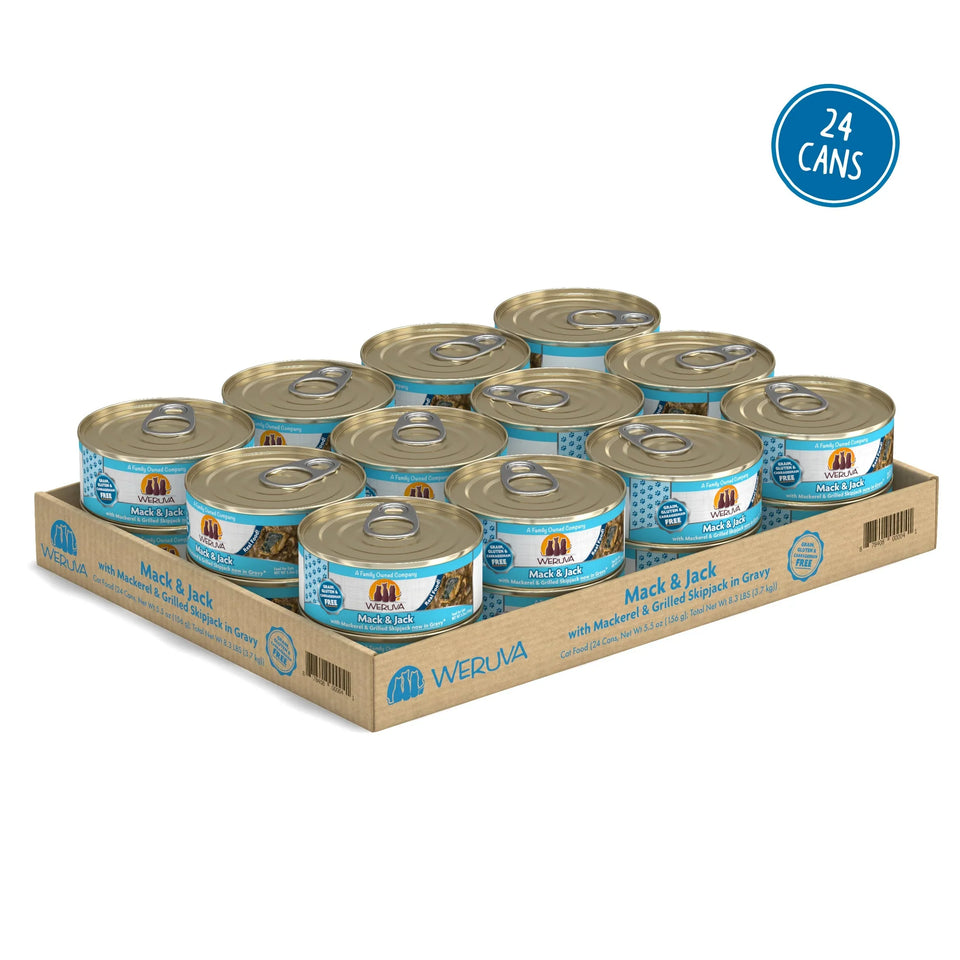 Weruva Cat Mack and Jack with Mackerel and Grilled Skipjack in Gravy, 5.5 oz each, Case of 24