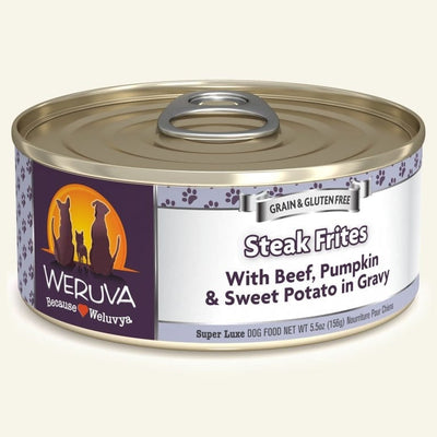 Weruva Dog Steak Frites with Beef; Pumpkin and Sweet Potato in Gravy 5.5oz. Case Of 24