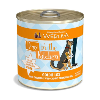 Weruva Dogs in the Kitchen Goldie Lox wet dog food can, front label view