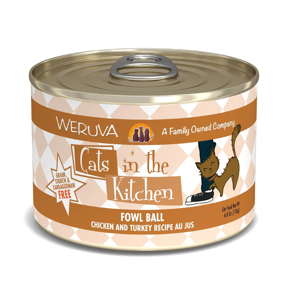 Cats in The Kitchen Fowl Ball Chicken and Turkey Recipe, 6 oz 24 ct