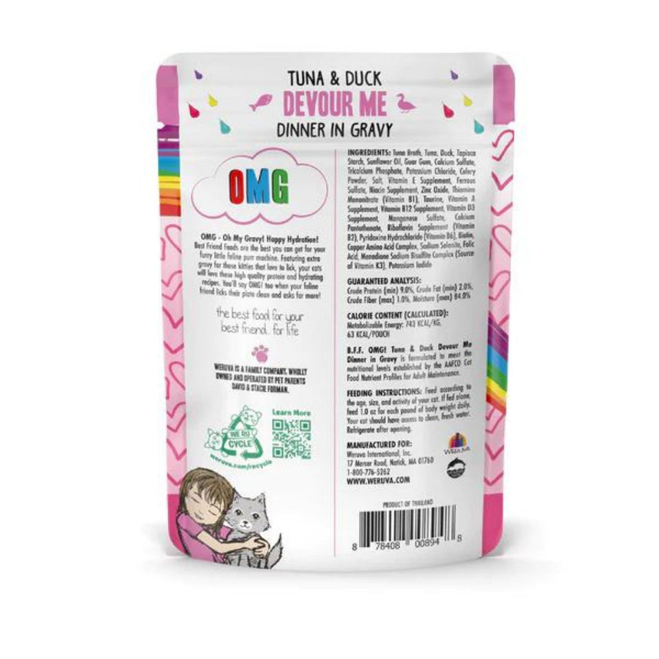 BFF Cat Omg Tuna & Duck Devour Me Dinner in Gravy 3 oz. 12 ct