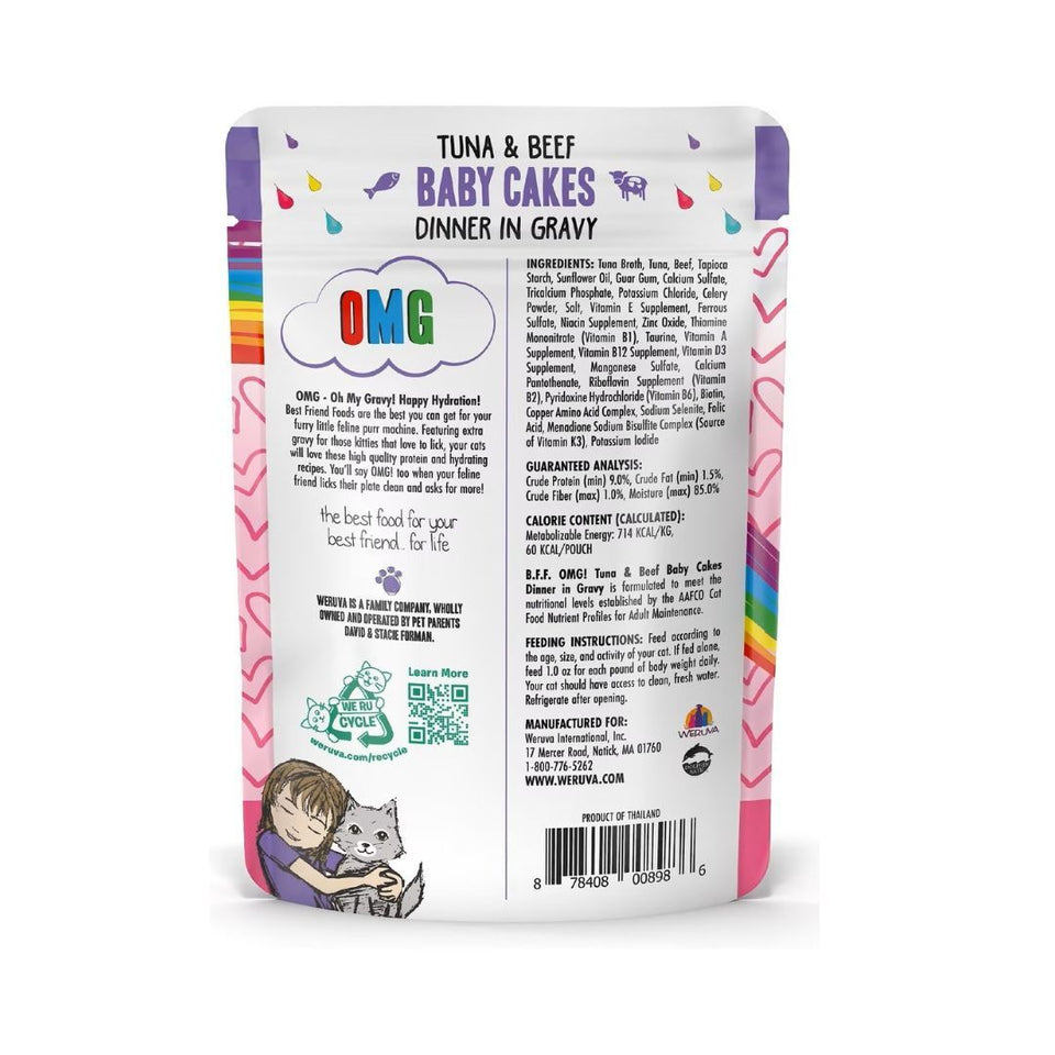 BFF Cat Omg Baby Cakes Tuna and Beef Dinner in Gravy 3 oz. Pouch 12 ct