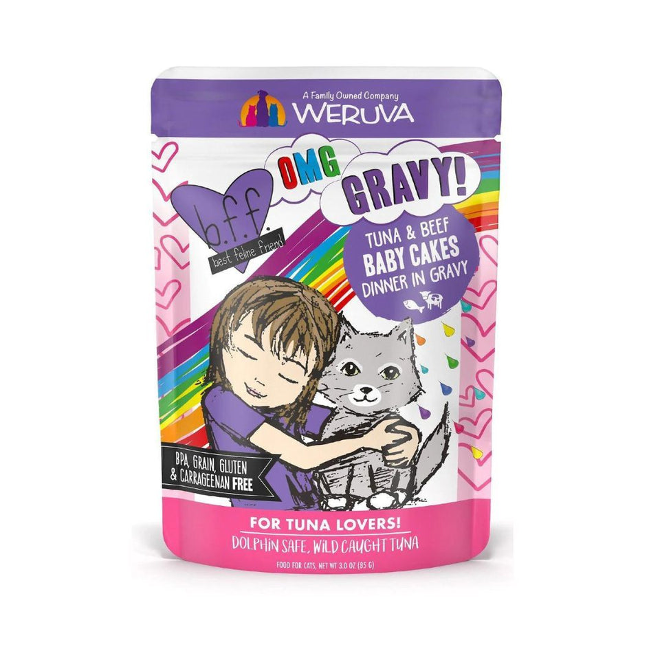 BFF Cat Omg Baby Cakes Tuna and Beef Dinner in Gravy 3 oz. Pouch 12 ct