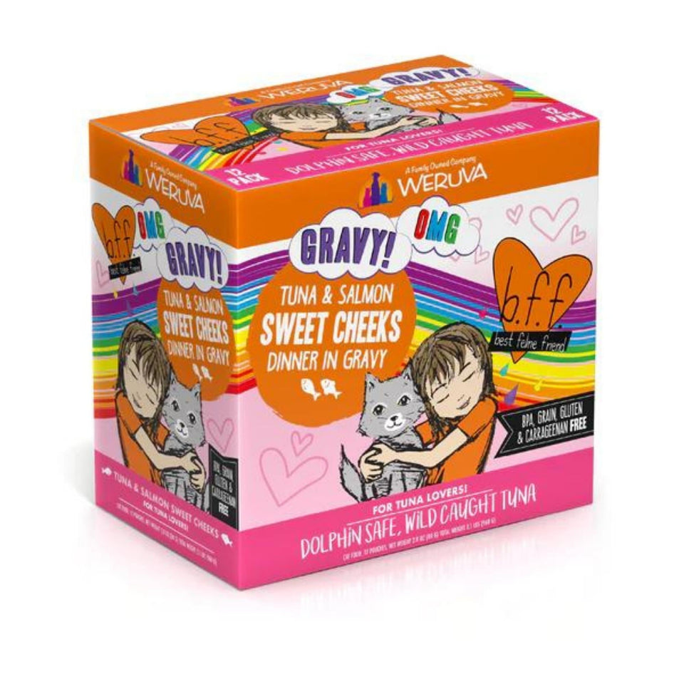 BFF Cat Omg Tuna and Salmon Sweet Cheeks Dinner in Gravy 3 oz. 12 ct