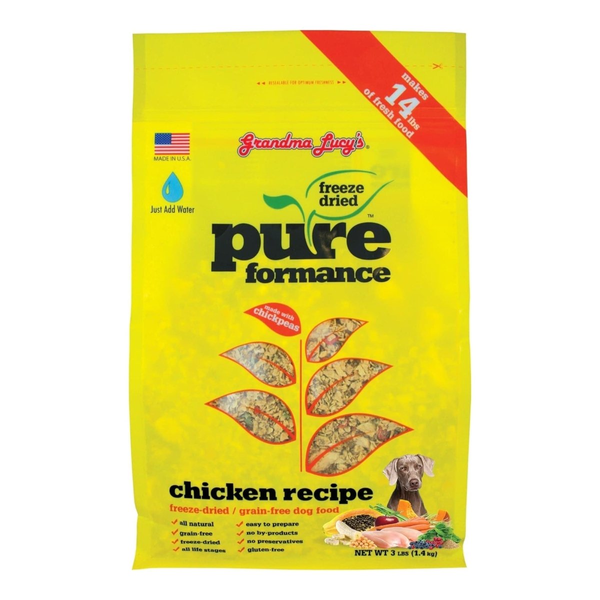 Grandma Lucy's Pureformance Grain - Free Chicken & Chickpea Freeze - Dried Dog Food - 3 lbs - Pets Perfect