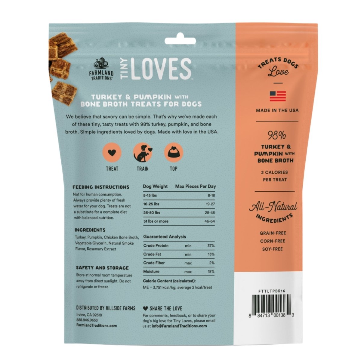 Farmland Traditions Tiny Loves Turkey and Pumpkin w/Bone Broth Dog Treats 1ea/16oz. - Pets Perfect