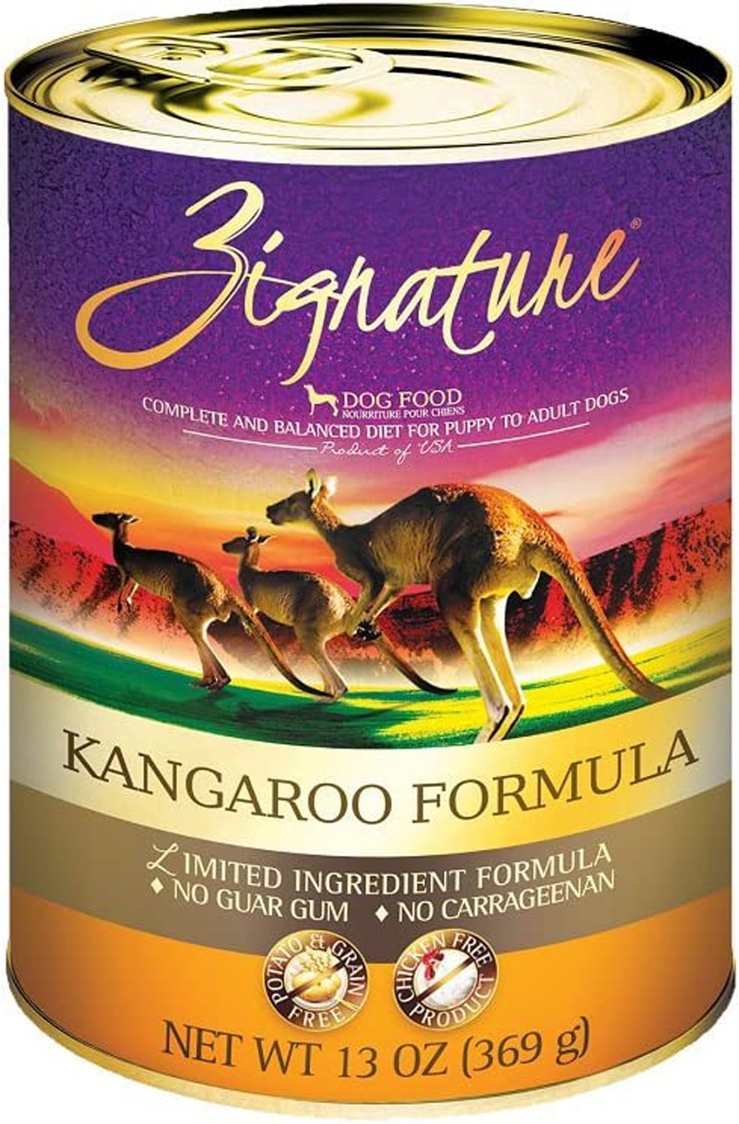 Zignature Dog Canned, 13 oz Kangaroo 12 ct